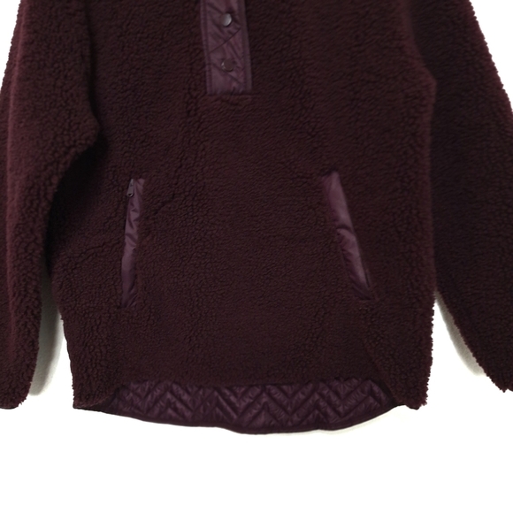 ATHLETA Burgundy Thick Athleisure Sherpa Pullover Snap Streetwear Jacket Size M - Picture 8 of 13